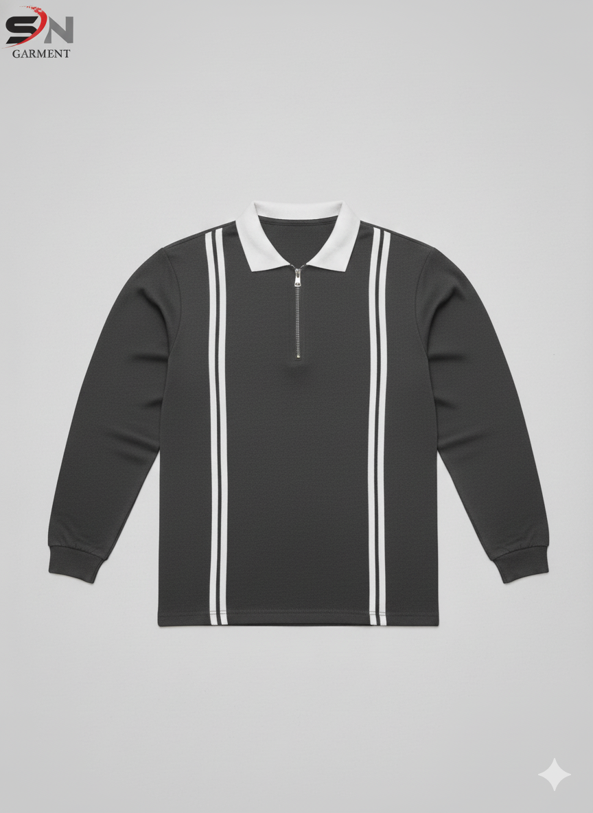 Men's Quarter-Zip Retro Polo | Long Sleeve Knit Shirt | Brown, Black & Grey