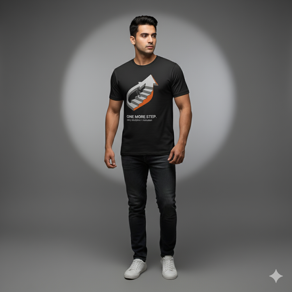 One More Step – Motivational Graphic T-Shirt | Black Minimal Oversized/Regular Fit | Premium Cotton Streetwear Pakistan
