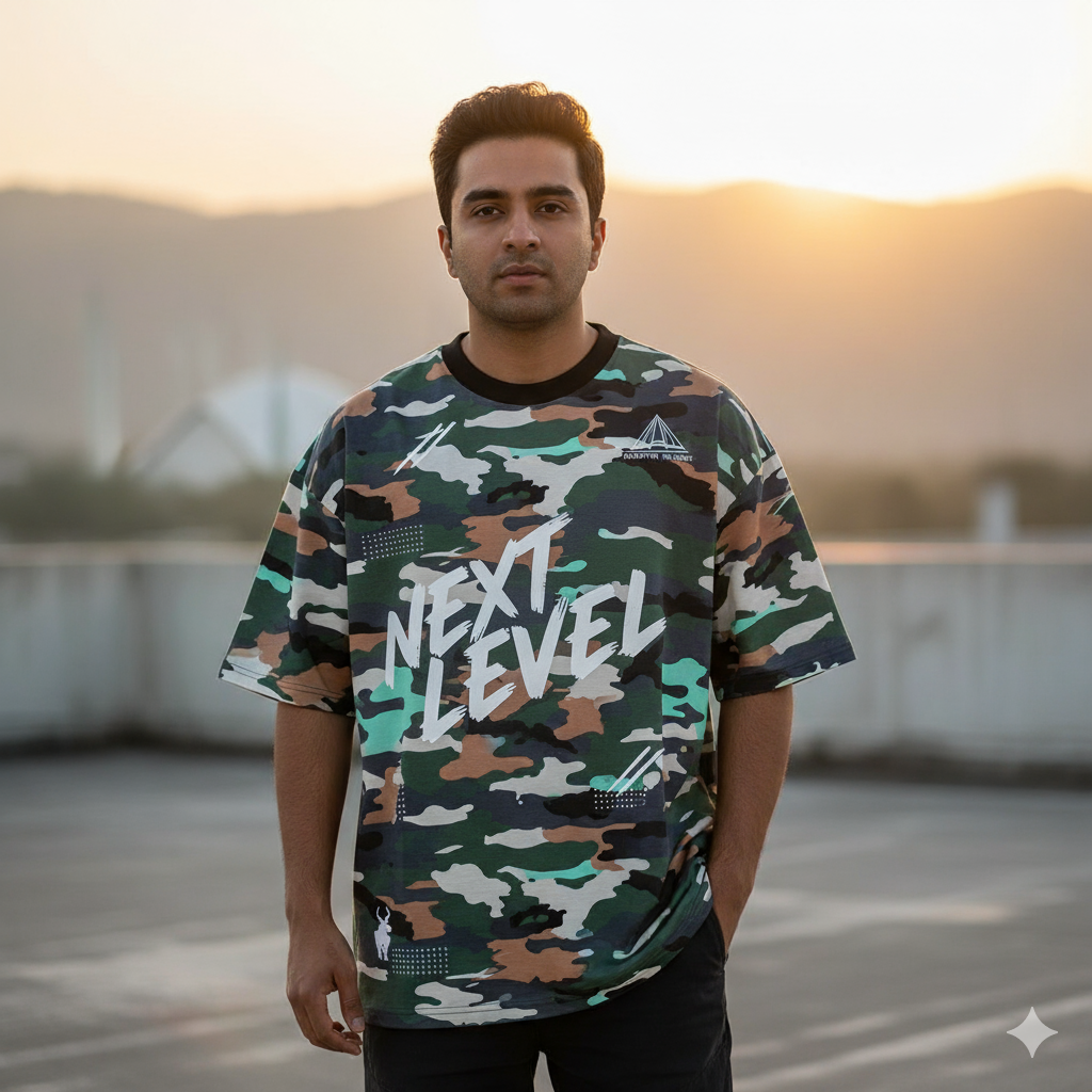 Islamabad Drifter Camo Oversized T-Shirt | Streetwear Biker Tee for Men | Urban Military Print | Made in Pakistan