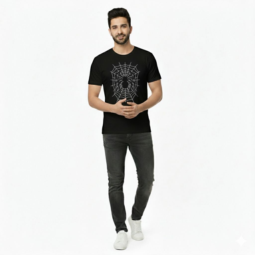 Spiderweb and Spider Graphic T-Shirt | Edgy Spider Silhouette T-Shirt