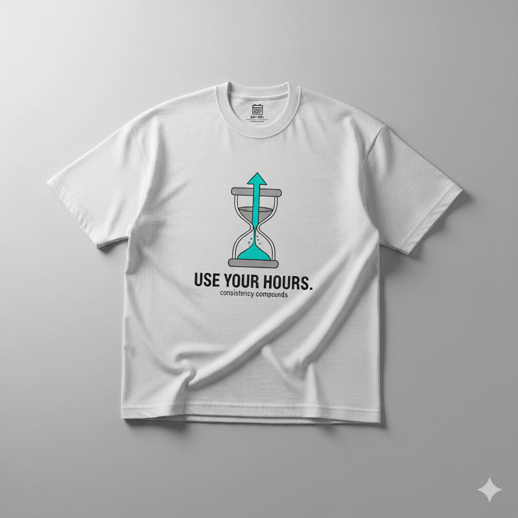 Use Your Hours – Motivational Time Graphic T-Shirt | White Minimal Streetwear | Consistency Compounds Collection