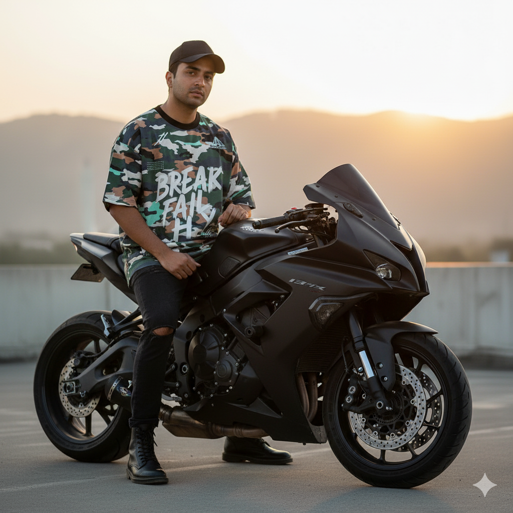 Islamabad Drifter Camo Oversized T-Shirt | Streetwear Biker Tee for Men | Urban Military Print | Made in Pakistan