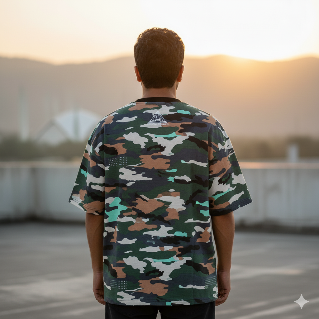 Islamabad Drifter Camo Oversized T-Shirt | Streetwear Biker Tee for Men | Urban Military Print | Made in Pakistan