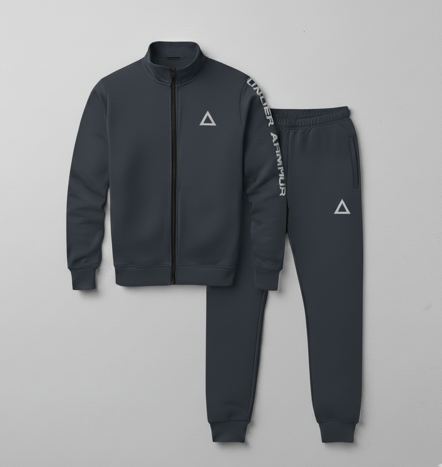 Men's Performance Tracksuit | Full Zip Activewear Set | Maroon, Black & Charcoal Grey