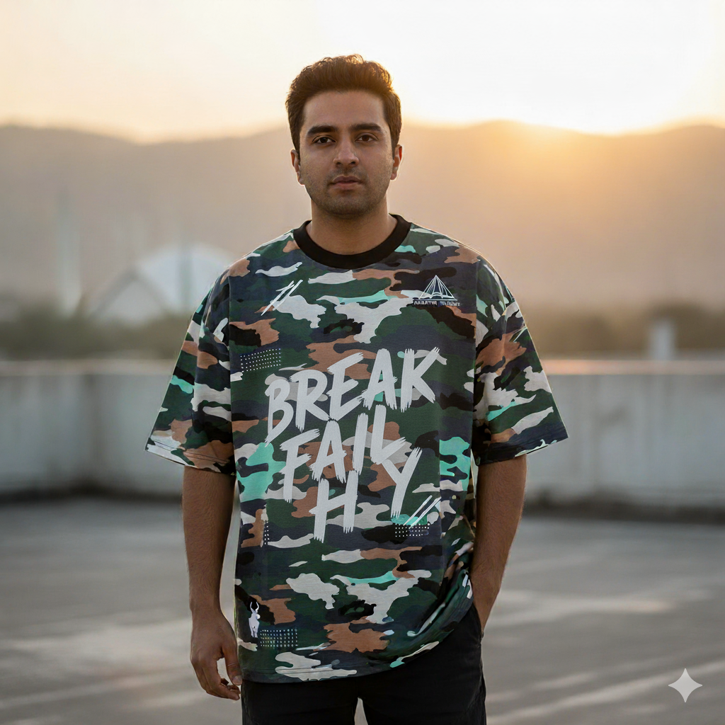 Islamabad Drifter Camo Oversized T-Shirt | Streetwear Biker Tee for Men | Urban Military Print | Made in Pakistan