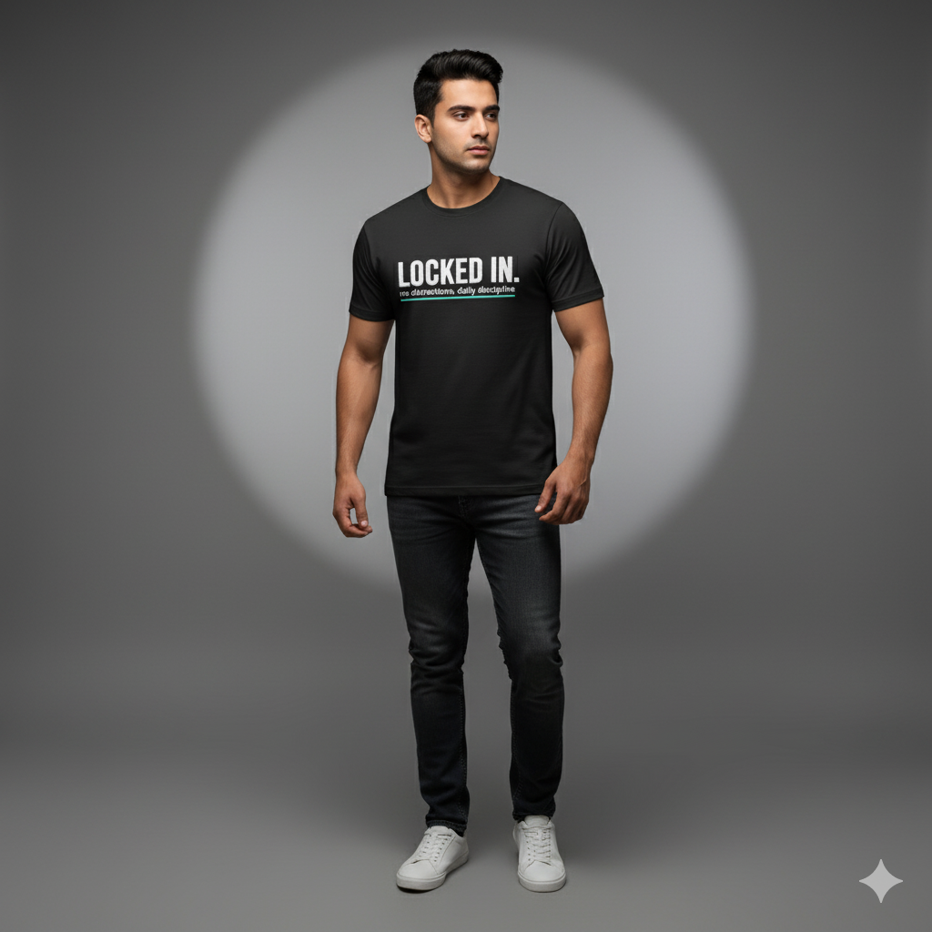 Locked In – Focus & Discipline Motivational T-Shirt | Black Minimal Streetwear | No Distractions Daily Discipline