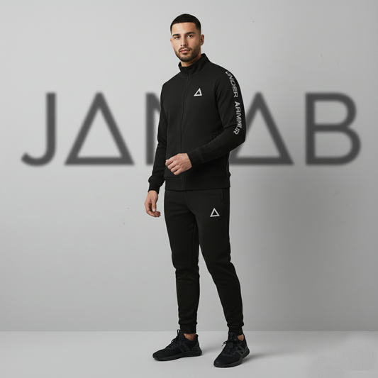 Men's Performance Tracksuit | Full Zip Activewear Set | Maroon, Black & Charcoal Grey