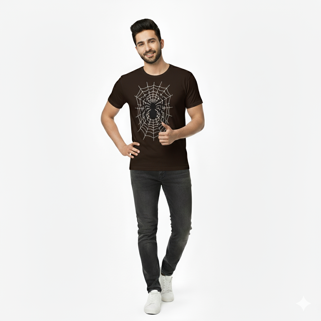 Spiderweb and Spider Graphic T-Shirt | Edgy Spider Silhouette T-Shirt