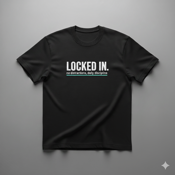 Locked In – Focus & Discipline Motivational T-Shirt | Black Minimal Streetwear | No Distractions Daily Discipline