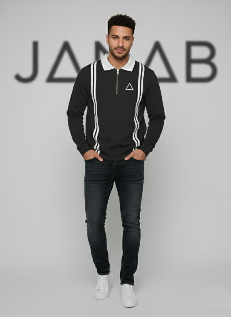 Men's Quarter-Zip Retro Polo | Long Sleeve Knit Shirt | Brown, Black & Grey