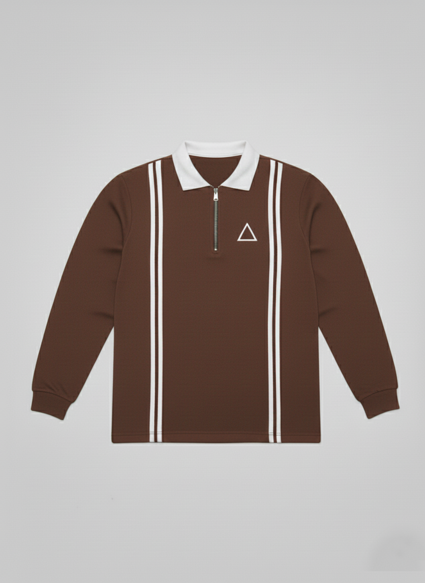 Men's Quarter-Zip Retro Polo | Long Sleeve Knit Shirt | Brown, Black & Grey