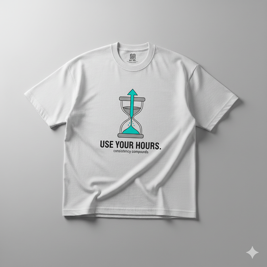 Use Your Hours – Motivational Time Graphic T-Shirt | White Minimal Streetwear | Consistency Compounds Collection
