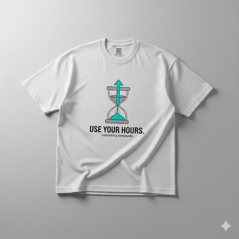 Use Your Hours – Motivational Time Graphic T-Shirt | White Minimal Streetwear | Consistency Compounds Collection