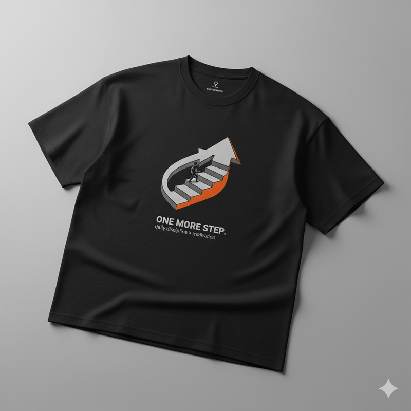 One More Step – Motivational Graphic T-Shirt | Black Minimal Oversized/Regular Fit | Premium Cotton Streetwear Pakistan