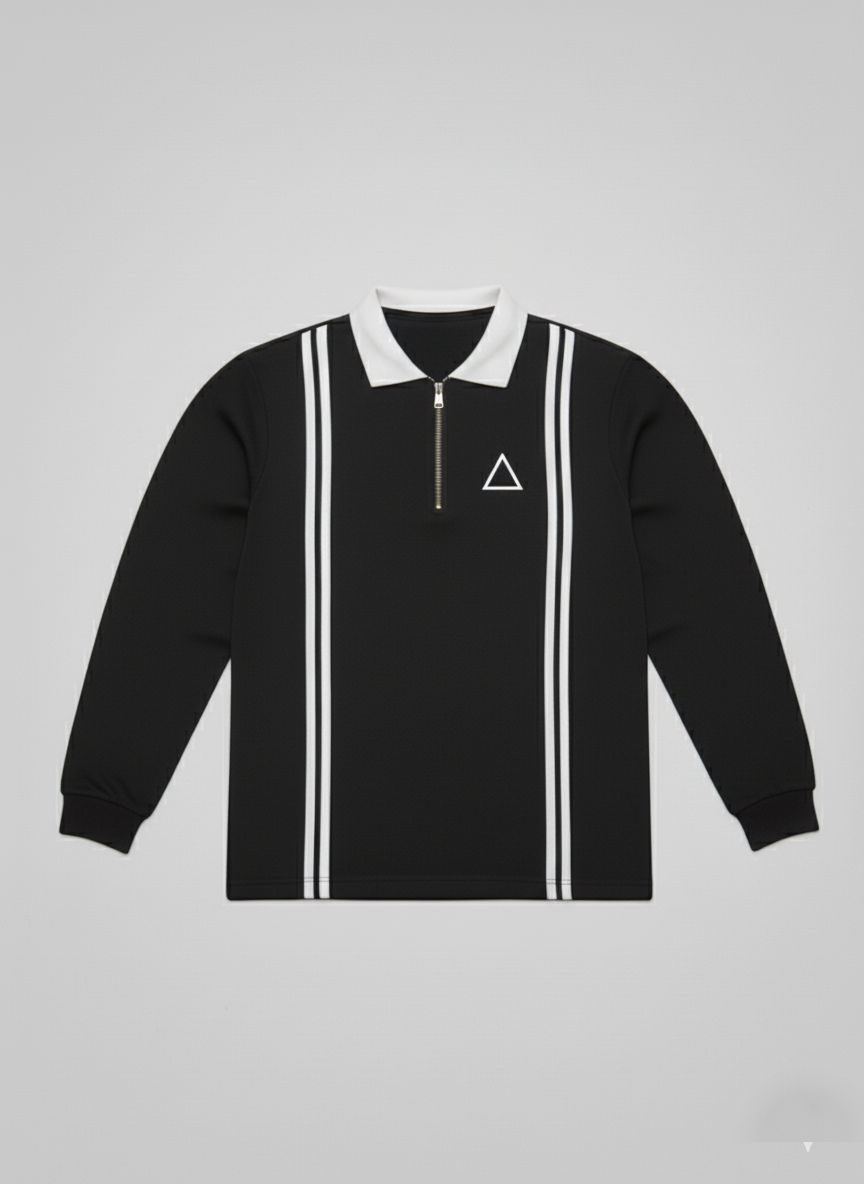 Men's Quarter-Zip Retro Polo | Long Sleeve Knit Shirt | Brown, Black & Grey