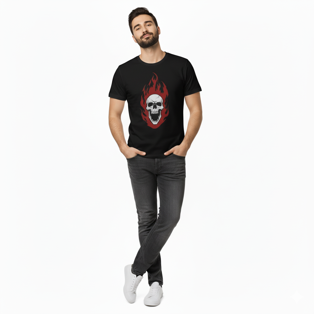 Flaming Skull Graphic T-Shirt | Edgy, Dark Streetwear Tee