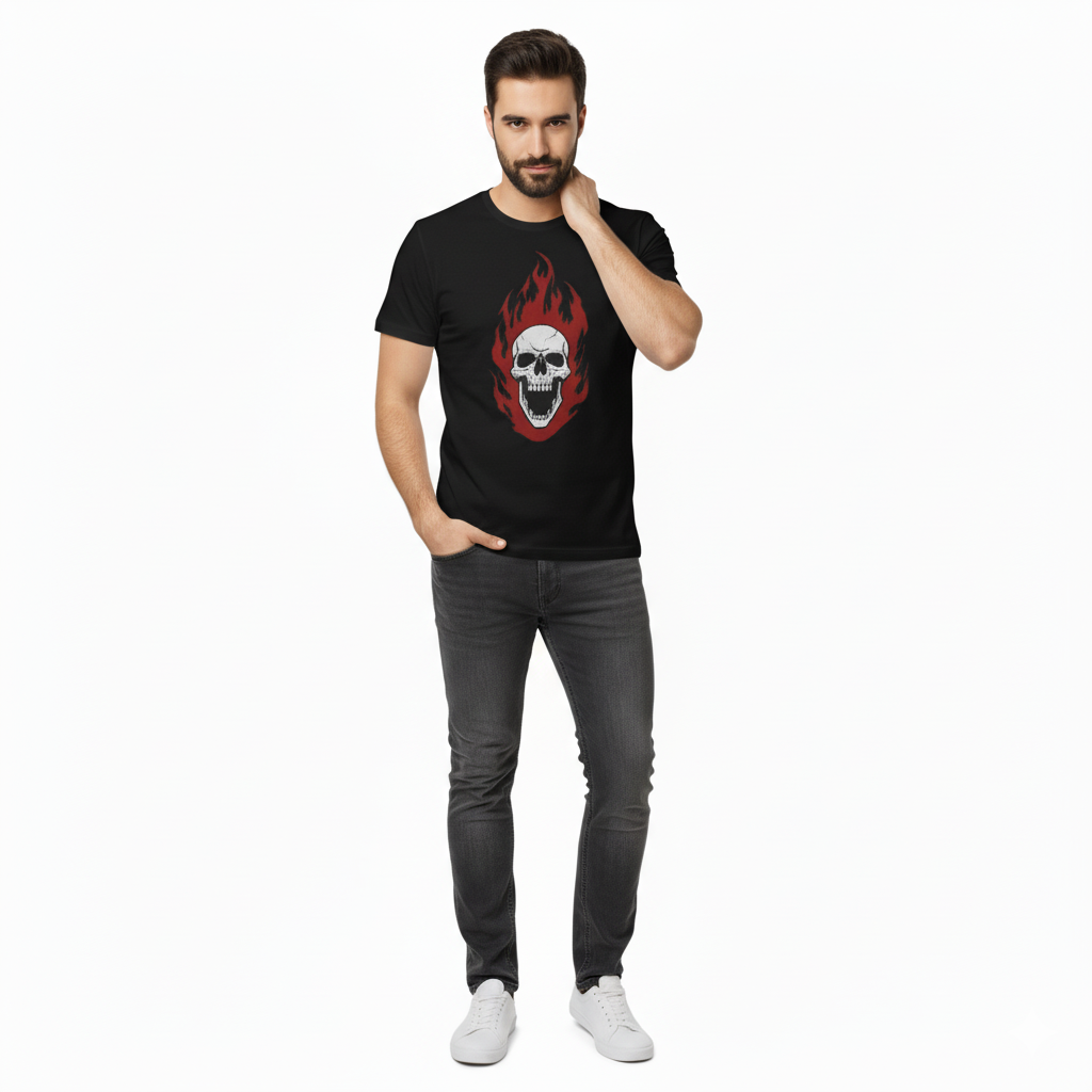 Flaming Skull Graphic T-Shirt | Edgy, Dark Streetwear Tee