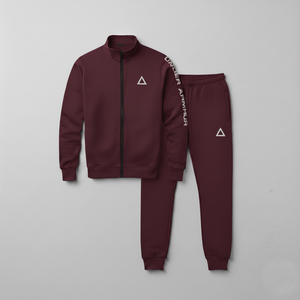 Men's Performance Tracksuit | Full Zip Activewear Set | Maroon, Black & Charcoal Grey